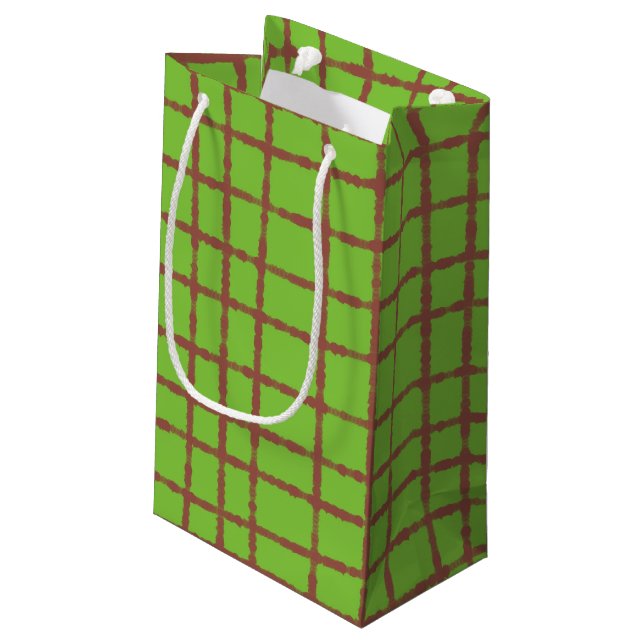 Bolsa De Regalo Pequeña Patrón de verificación verde y marrón elegante y ú (Angulo reverso)