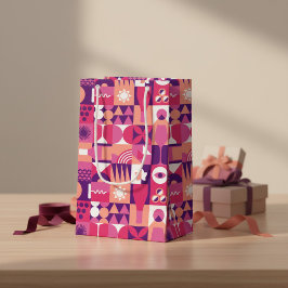 Bolsa De Regalo Pequeña Patrón de vino púrpura rosa retro
