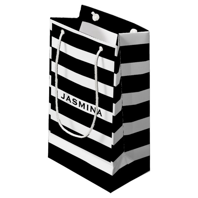 Bolsa De Regalo Pequeña Patrón Elegante Moderno De Rayas Blanco Y Negro 2 (Angulo Anverso)