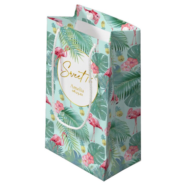 Bolsa De Regalo Pequeña Patrón Flamingo Tropical Dulce Dieciséis ID926 (Angulo Anverso)