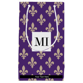 Bolsa De Regalo Pequeña Patrón Fleur de Lis, francés, real, crema, púrpura