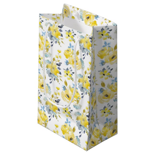 Bolsa De Regalo Pequeña Patrón floral amarillo acuarela (Angulo Anverso)