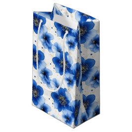 Bolsa De Regalo Pequeña Patrón floral azul con acentos dorados