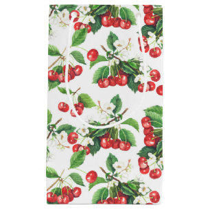 Bolsa De Regalo Pequeña Patrón floral de cerezas de color de agua vintage