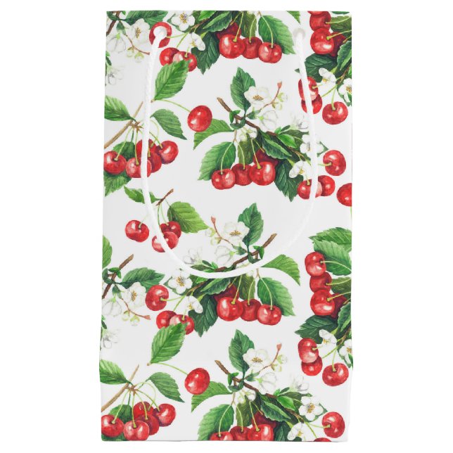 Bolsa De Regalo Pequeña Patrón floral de cerezas de color de agua vintage (Anverso)