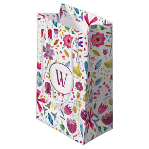 Bolsa De Regalo Pequeña Patrón floral de color acuático inicial monograma