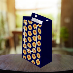 Bolsa De Regalo Pequeña Patrón floral de Dahlia amarillo en azul