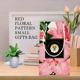 Bolsa De Regalo Pequeña Patrón floral rojo Añada el nombre y logotipo de s