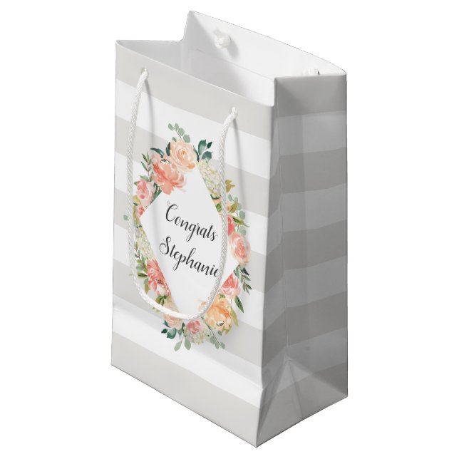 Bolsa De Regalo Pequeña Patrón floral y de rayas personalizado (Angulo Anverso)
