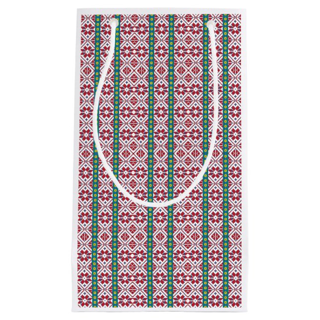 Bolsa De Regalo Pequeña Patrón geométrico tribal de estrellas rojas, azule (Anverso)