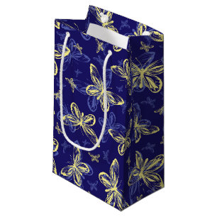 Bolsa De Regalo Pequeña Patrón ilustrado de mariposa azul y amarilla