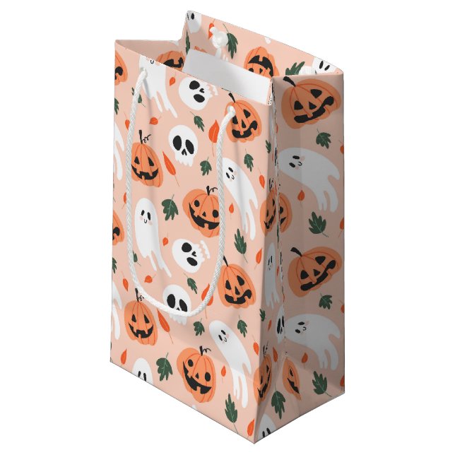 Bolsa De Regalo Pequeña Patrón Jack-O-Lantern y fantasma (Angulo Anverso)