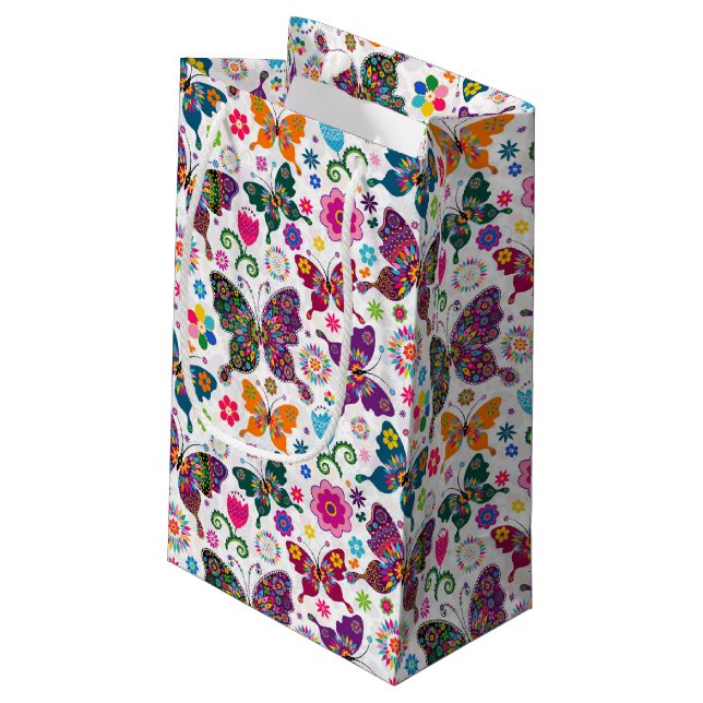 Bolsa De Regalo Pequeña Patrón Monogramado de mariposas y flores (Angulo reverso)