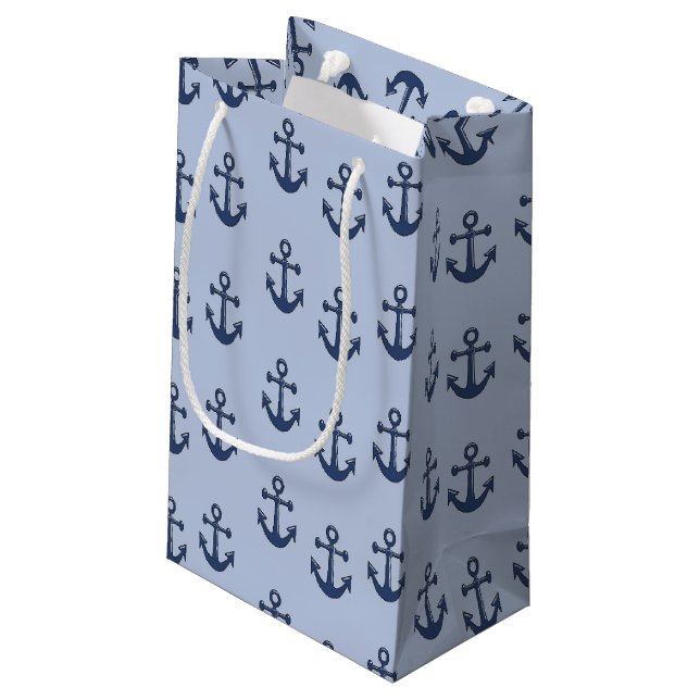 Bolsa De Regalo Pequeña Patrón náutico de anclaje azul (Angulo reverso)