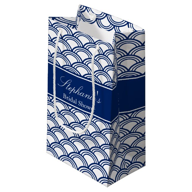 Bolsa De Regalo Pequeña Patrón Royal Blue Seigaiha Ducha de novia (Angulo Anverso)