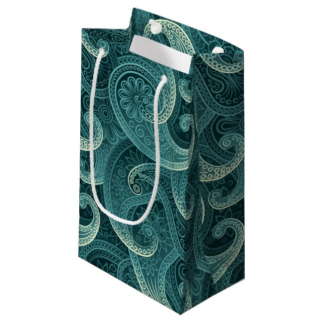 Bolsa De Regalo Pequeña Patrón verde azulado Paisley Timeless (Angulo Anverso)