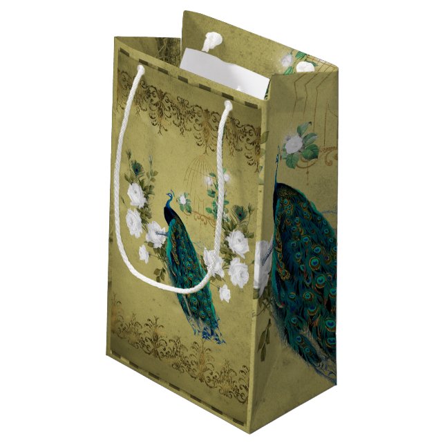 Bolsa De Regalo Pequeña Pavo real con flores (Angulo reverso)