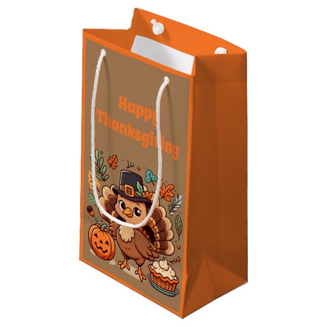 Bolsa De Regalo Pequeña Pavo y calabaza Personalizado lindo Día de Acción  (Angulo Anverso)