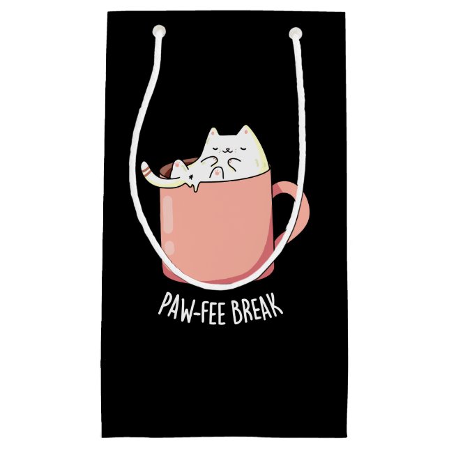 Bolsa De Regalo Pequeña Pawfee Break Funny Cat Coffee Pun Dark BG (Anverso)