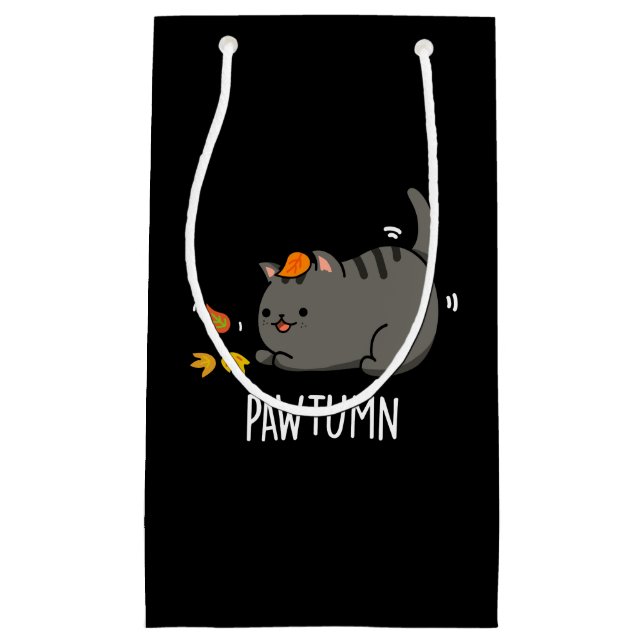 Bolsa De Regalo Pequeña Pawtumn lindo Autumn Kitty Cat Pun Dark BG (Anverso)