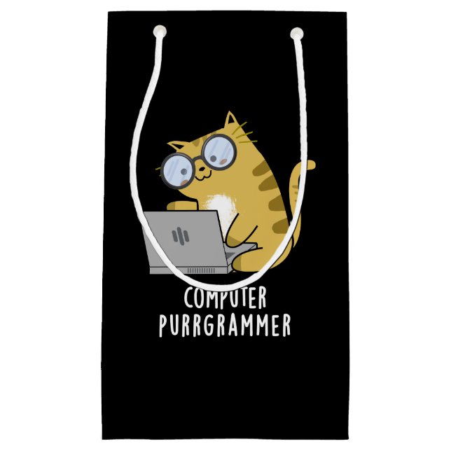 Bolsa De Regalo Pequeña PC Purr-grammer Funny Cat Pun Dark BG (Anverso)
