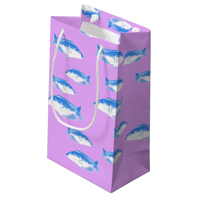 Bolsa De Regalo Pequeña Peces azules en lila (Angulo reverso)