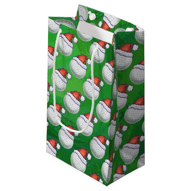 Bolsa De Regalo Pequeña Pelota de golf en patrón de Santa Hat en verde (Angulo Anverso)