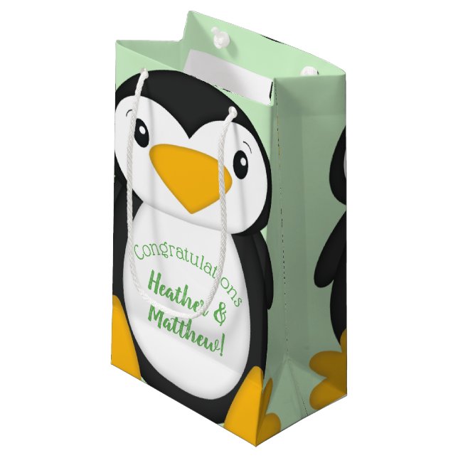 Bolsa De Regalo Pequeña Penguin Baby Shower Green (Angulo Anverso)