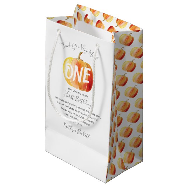 Bolsa De Regalo Pequeña Pequeña Calabaza Primer Cumpleaños Gracias (Angulo Anverso)