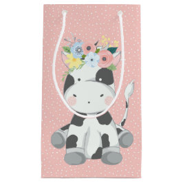 Bolsa De Regalo Pequeña Pequeña cría de vaca con pasto de corona floral ro