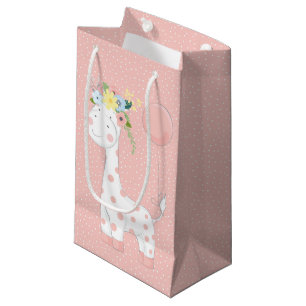 Bolsa De Regalo Pequeña Pequeña Girafa De Bebé Con Pastel De Corona Floral