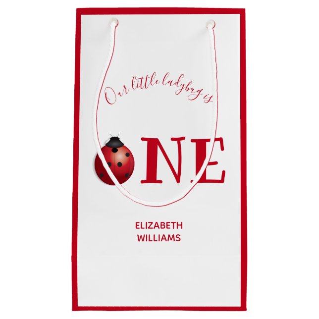 Bolsa De Regalo Pequeña Pequeña Ladybug Primer cumpleaños Red White (Anverso)