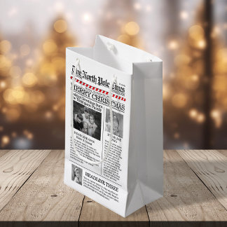 Bolsa De Regalo Pequeña Periódico de tipografía fotográfica para navidades