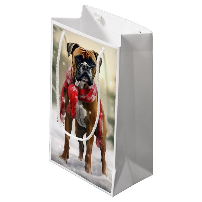 Bolsa De Regalo Pequeña Perro Boxer en Navidades de Nieve (Angulo Anverso)