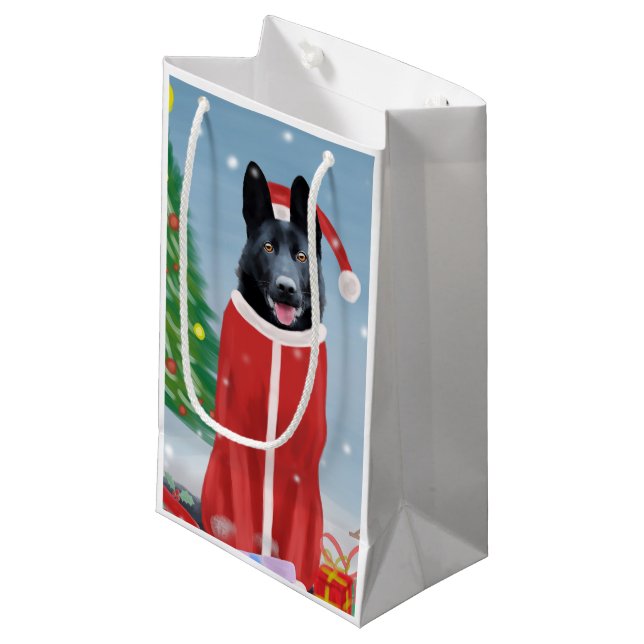 Bolsa De Regalo Pequeña Perro pastor alemán negro en regalos de Navidades  (Angulo Anverso)
