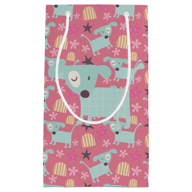 Bolsa De Regalo Pequeña Perros, estrellas y flores (Anverso)