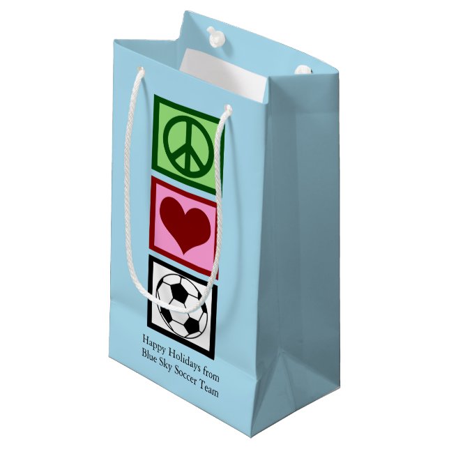 Bolsa De Regalo Pequeña Personalizado azul de Peace Love Soccer (Angulo Anverso)