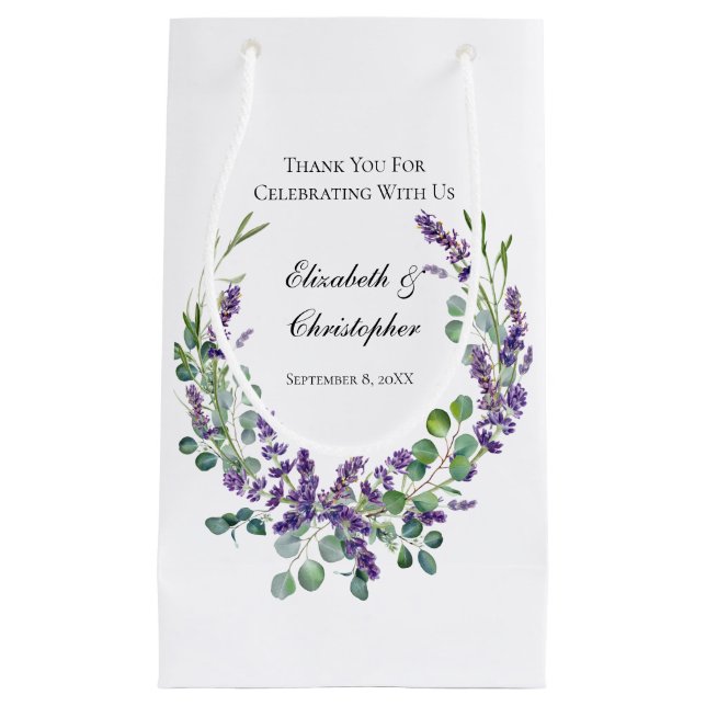 Bolsa De Regalo Pequeña Personalizado Boho Lavender Eucalyptus Boda (Anverso)