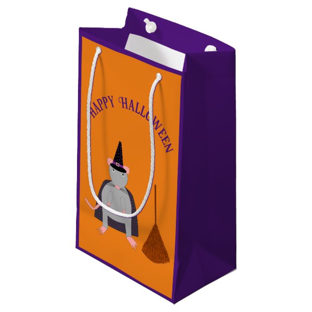 Bolsa De Regalo Pequeña Personalizado de Halloween Witch Rat and Broom (Angulo Anverso)
