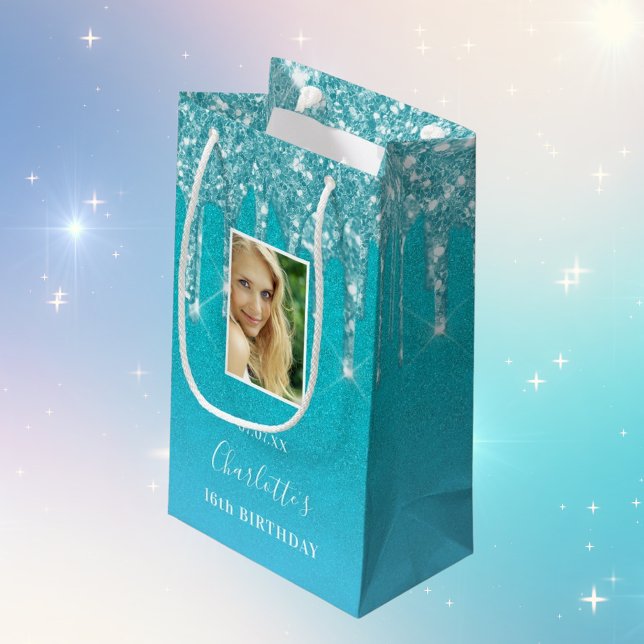 Bolsa De Regalo Pequeña Personalizado foto cumpleaños purpurina azul verde (Subido por el creador)