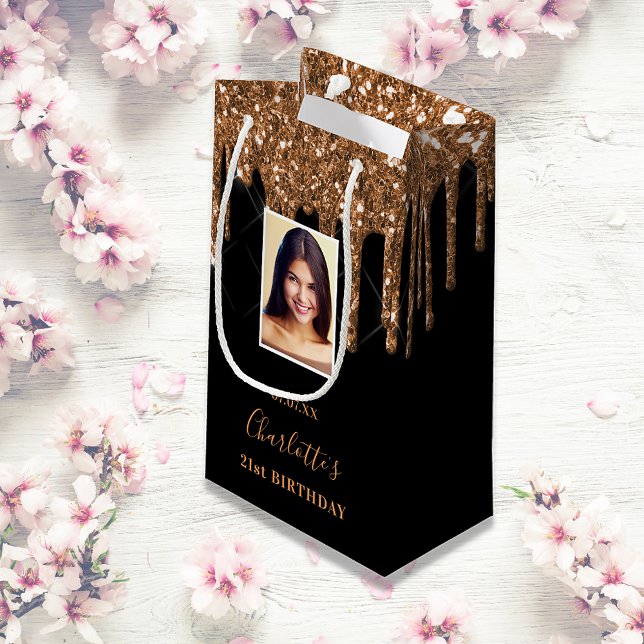 Bolsa De Regalo Pequeña Personalizado foto cumpleaños purpurina oro negro  (Subido por el creador)