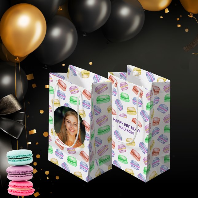 Bolsa De Regalo Pequeña Personalizado Foto Patrón de cumpleaños Cookies Ma (Custom Photo Birthday Pattern Cookies Macarons Small Gift Bag)