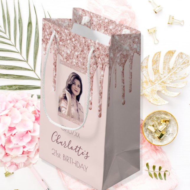 Bolsa De Regalo Pequeña Personalizado foto rosa de cumpleaños purpurina de (Subido por el creador)