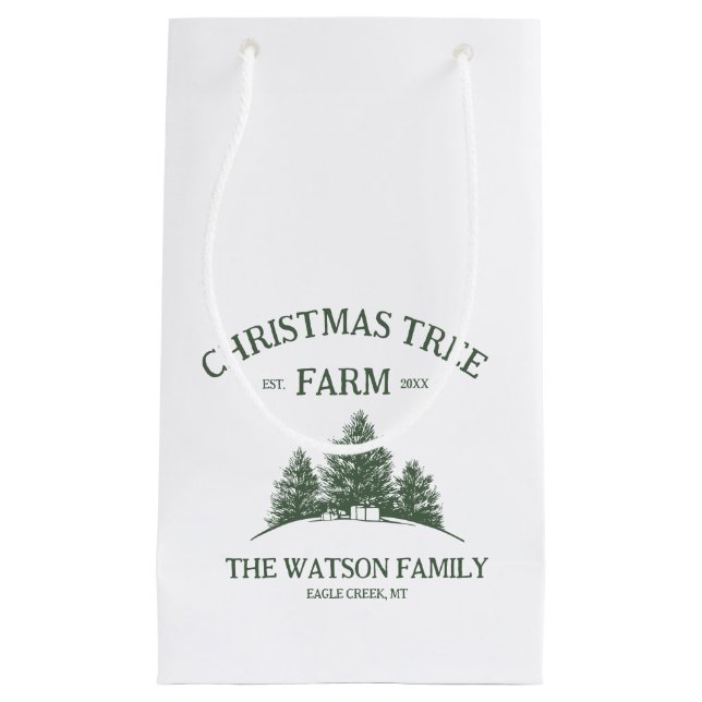 Bolsa De Regalo Pequeña Personalizado Nombre Familia Navidad Árbol Granja  (Anverso)