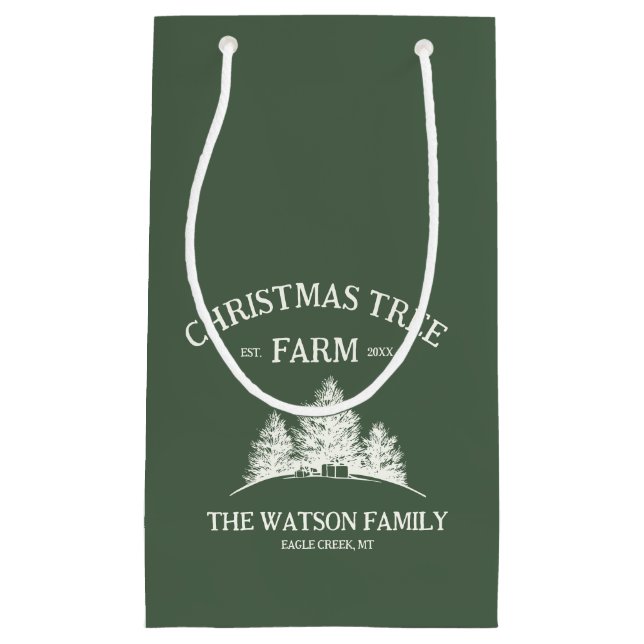 Bolsa De Regalo Pequeña Personalizado Nombre Familia Navidad Árbol Granja  (Anverso)