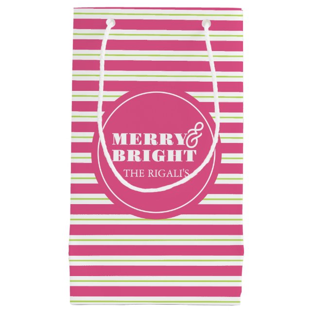 Bolsa De Regalo Pequeña Personalizado Rosa Merry y Navidades brillantes (Anverso)