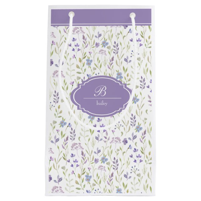 Bolsa De Regalo Pequeña Personalized Purple Wildflower Monogram (Anverso)