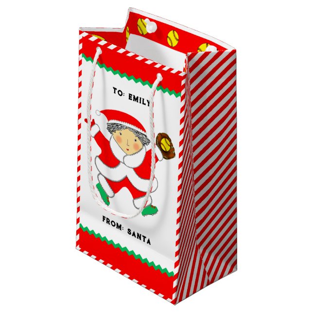 Bolsa De Regalo Pequeña Personalized Softball Christmas Holiday (Angulo Anverso)