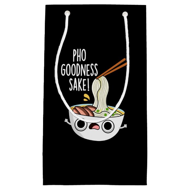 Bolsa De Regalo Pequeña Pho Goodness Sake Funny Noodle Pun Dark BG (Anverso)