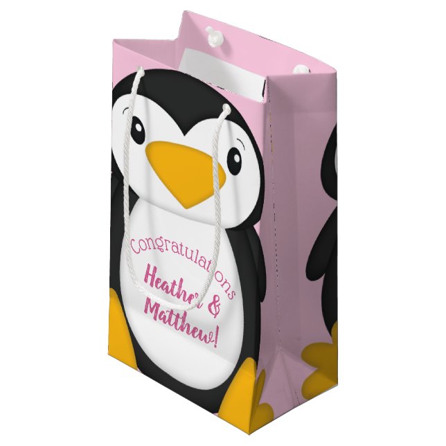 Bolsa De Regalo Pequeña Pingüino Baby Shower Pink (Angulo Anverso)